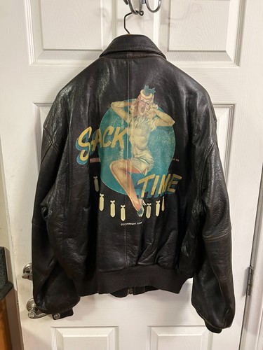✰ SACK TIME Nose Art ✰ AVIREX Replica A-2 Leather Flight/”Bomber” Jacket ✰ XL VG - Picture 5 of 24