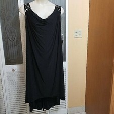 S.L. FASHIONS LADIES "NEW" SEXY BEADED BLACK ASYMMETRICAL DRESS - SIZE 24W