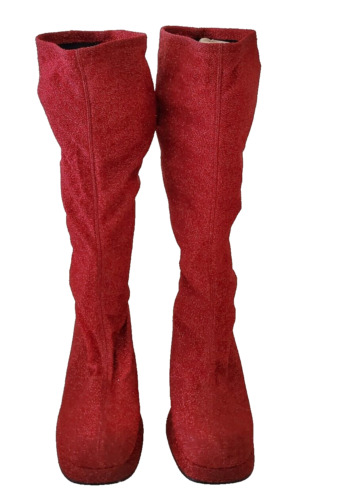 sparkly red glitter go go knee boots wild rose RED
