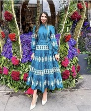 ZARA SS22 GREEN COLLARED MIDI EMBROIDERED DRESS RUFFLED HEM SIZE M 6895/051