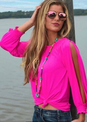 #ad #ad FLOWY BOHO Western Long sleeve SEXY sleeve SHIRT Cowgirl Tuff HOT Pink S $28.49