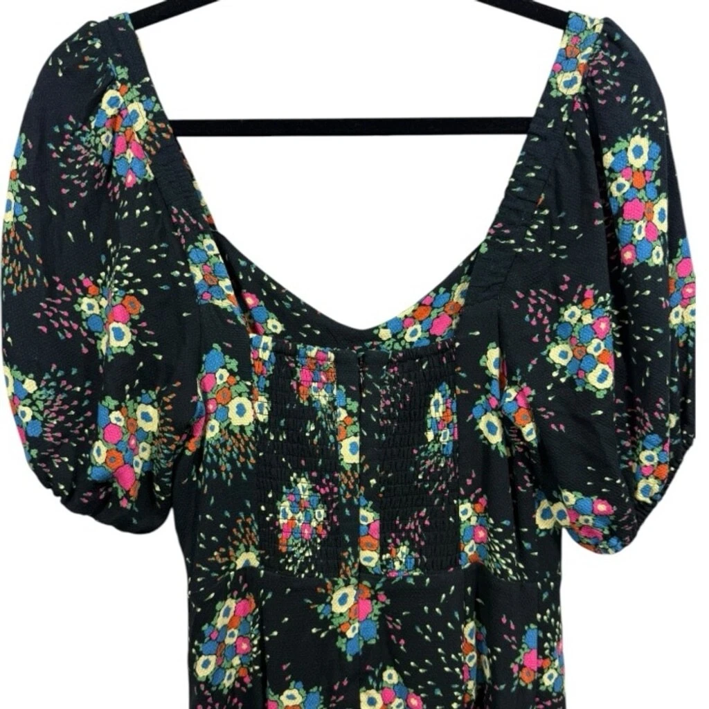 VALENTINO Anthropologie Scarletta Sweetheart Mini Abito Nero Floreale 2