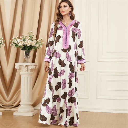 Muslim Floral Kaftan Islamic Women Maxi Dress Ramadan Dubai Caftan Moroccan Gown - Picture 72 of 216