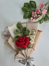 Handmade Crochet Yarn Artificial Mixed Flowers Bouquet Bundle Assorted Colors