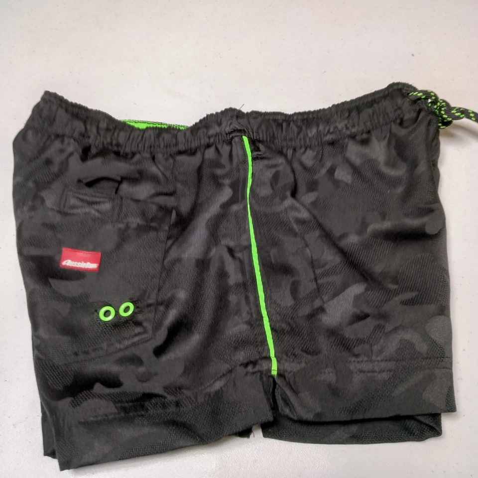 AussieBum Swim Trunk Shorts Men Small Line Black 2 Tone Camo Neon Green - Image 4 of 4