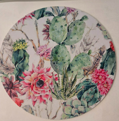 Colorful Cactus And Flowers Mouse Pad Round