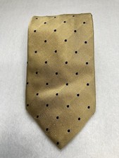 BROOKS BROTHERS Mens Wide Silk Tie, Made in USA, Gold Navy Polka Dots 4" x 57"