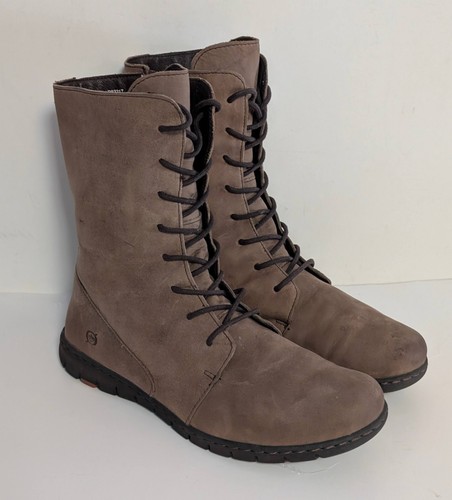 Born Combat Boots Womens US 8.5 EU 40 Brown Suede Leather Lace Up B.O.C. Zip