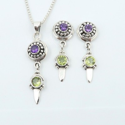 gr8onyou Reines Silber Super Qualität Rund AMETHYST, PERIDOT Damen Schmuckset