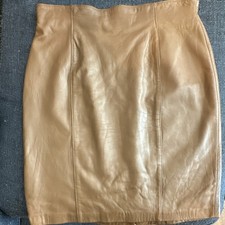 Valerie Stevens Lambskin Leather Brown Pencil Skirt Lined Size 16