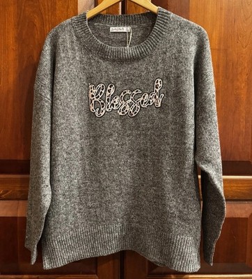 NWT Love in Faith BLESSED Leopard Print Women s Crewneck Gray Sweatshirt Size XL