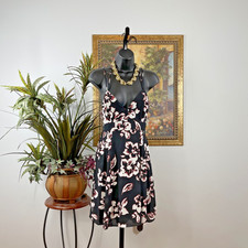 Express Floral Open Back Fit & Flare Dress 6 Black Pink Sleeveless Boho Peasant