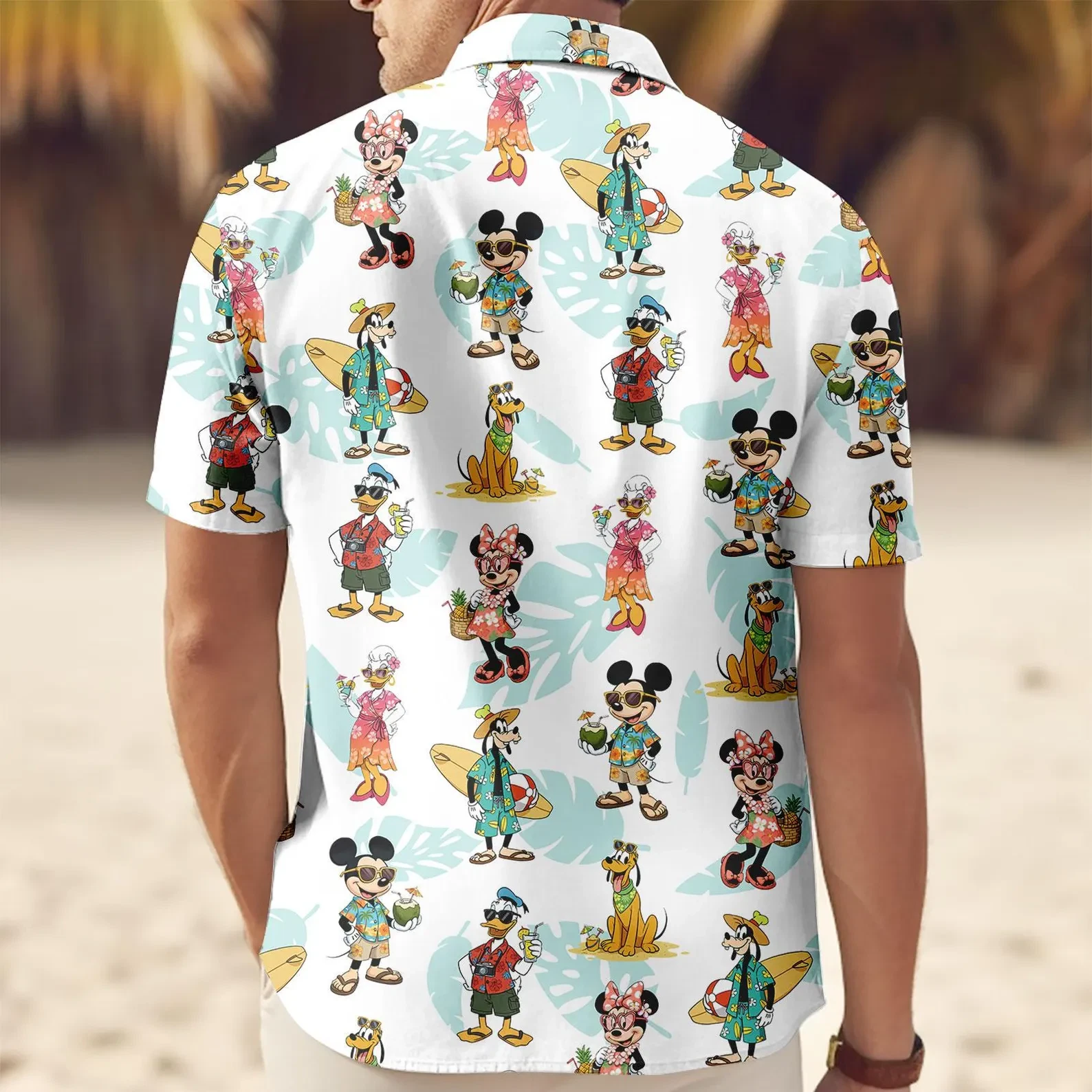 Disney Mickey and Friends Tropical Button Shirt, Mickey Minnie Donald Goofy