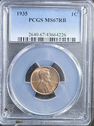 1935 1C Lincoln Wheat Cent Penny PCGS MS67RB Gem Uncirculated Mostly Red
