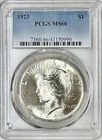1923 PEACE SILVER DOLLAR PCGS MS66