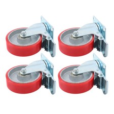4 Pack 4 Inch Heavy Duty Swivel Caster Wheels Polyurethane With Brake Galvanized