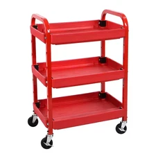 22 In. 3 Shelf Adjustable Utility Cart in Red