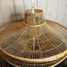  Vintage Bamboo Pendant Lamp Shade – 26” Boho Mid-Century Ceiling Light