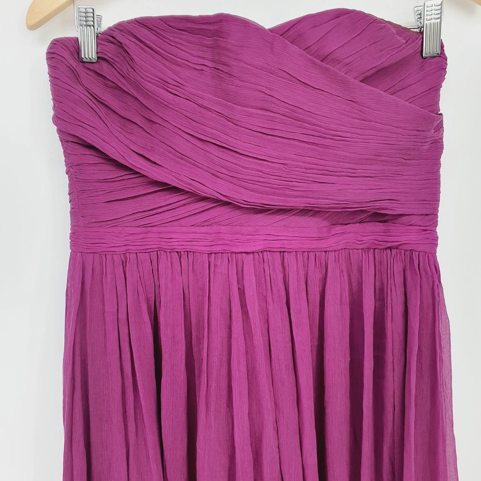 J. Maxi Vestido Formal Crew Arabelle Púrpura 100% Seda Sin Tirantes Gasa Talla 8 Foto 3 de 4