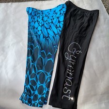 GK BLACK  Blue CAPRI GYMNASTICS WARM UP PANTS/LEGGINGS - ADULT SMALL 2 Pair