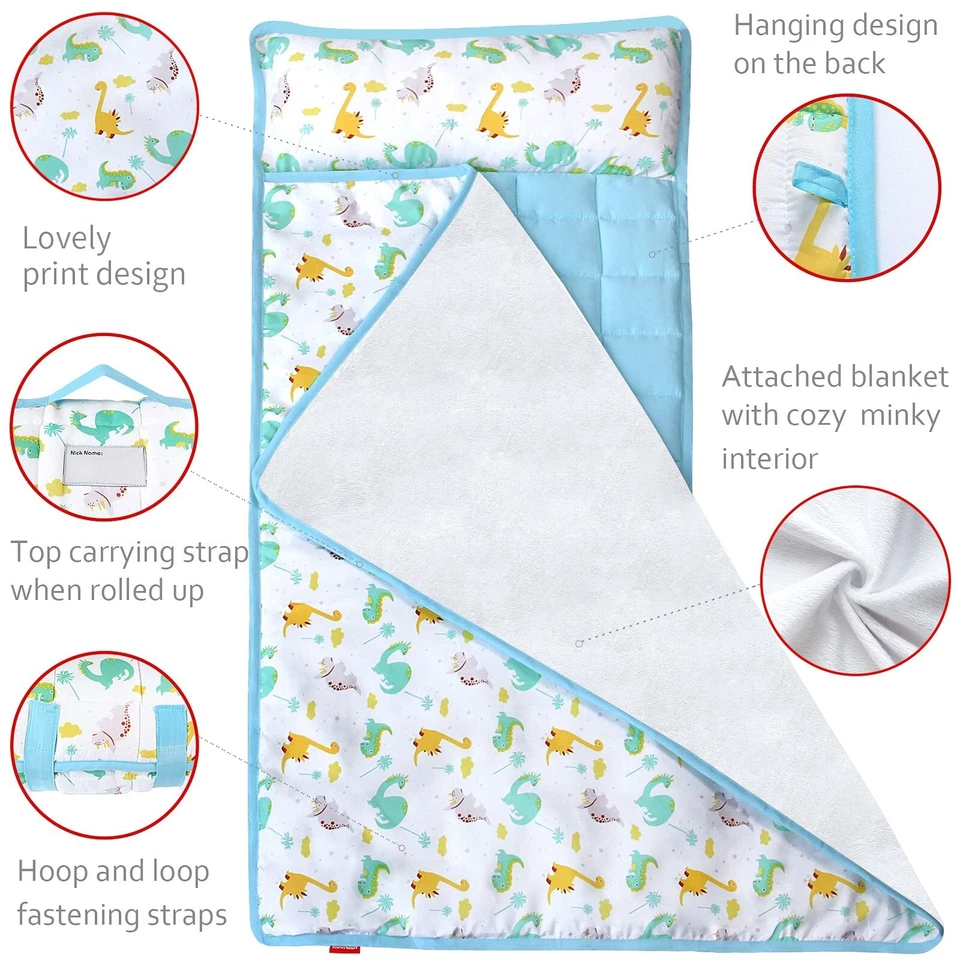 Alfombra para siestas para niños pequeños con almohada suave y manta Minky de lana para niños preescolares Foto 2 de 4