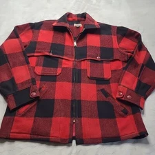 Flaw* VTG 60's 70's Woolrich Mackinaw Wool Buffalo Plaid Coat Jacket L USA Lined
