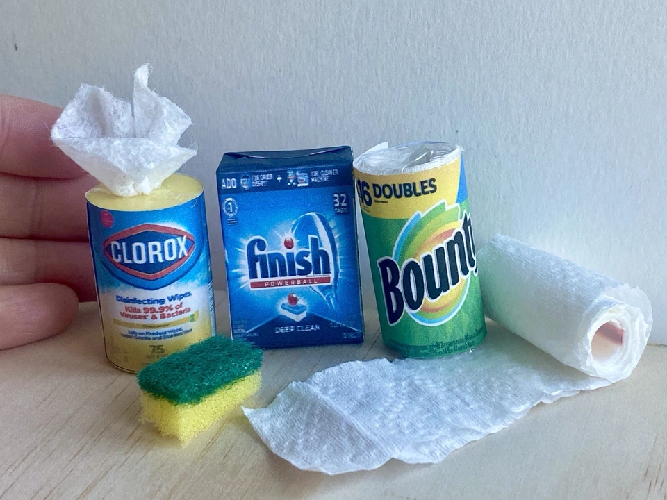 4 pcs lot 1:6 Doll Kitchen Clean Supplies Paper Towel Bounty Mini Brands scotch - Image 4 of 4