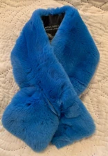 Adrienne Landau BRYAN BOY Rex Blue Fur Boa Infinity Scarf Pull-Thru Silk   $995