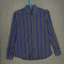 Ted Baker button up shirt Mens size 4 Medium blue black striped long sleeve