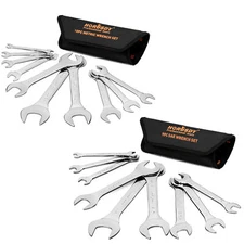 19pc combination wrench set Ring Open End Spanner Super Thin MM & Inch w/ Pouch