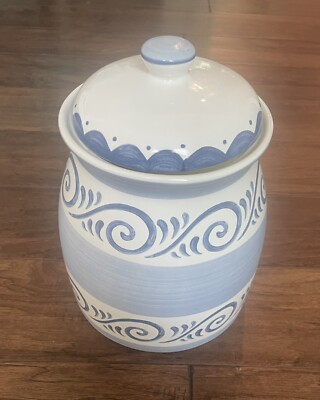Vintage Corelle Oceanview Cookie Jar By jay Imports Blue And White Pottery