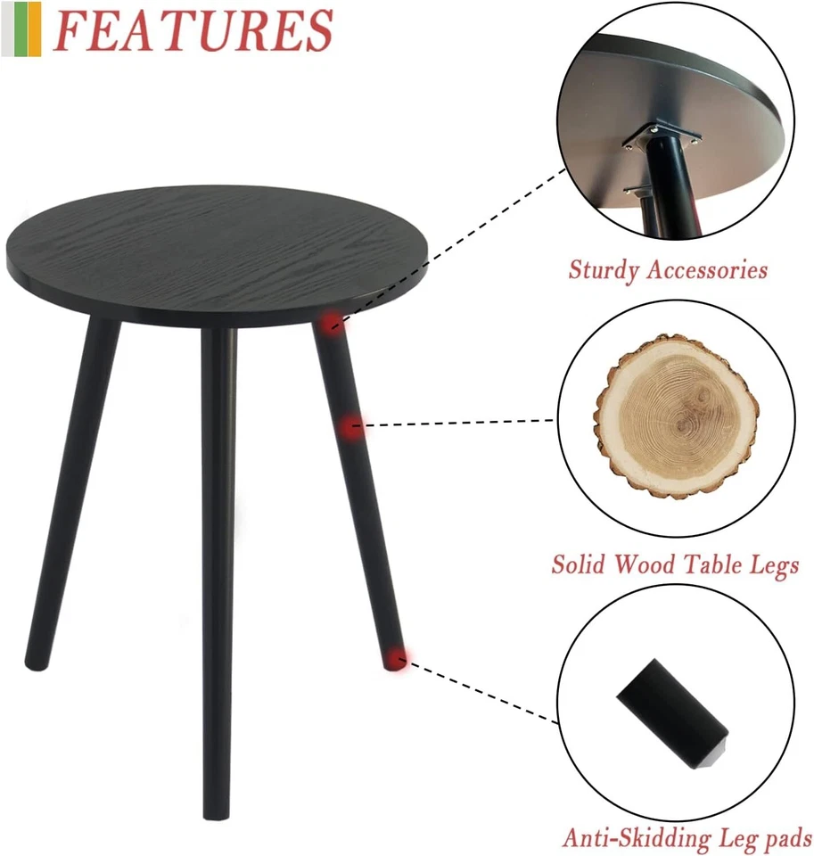 AWASEN Round End Table, Black Side Table Modern Home Decor Small Accent Table - Image 4 of 4