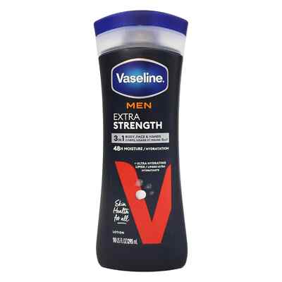 Vaseline Men Extra Strength 3-in-1 Body, Face & Hands Lotion, 48H Moisture 10 oz