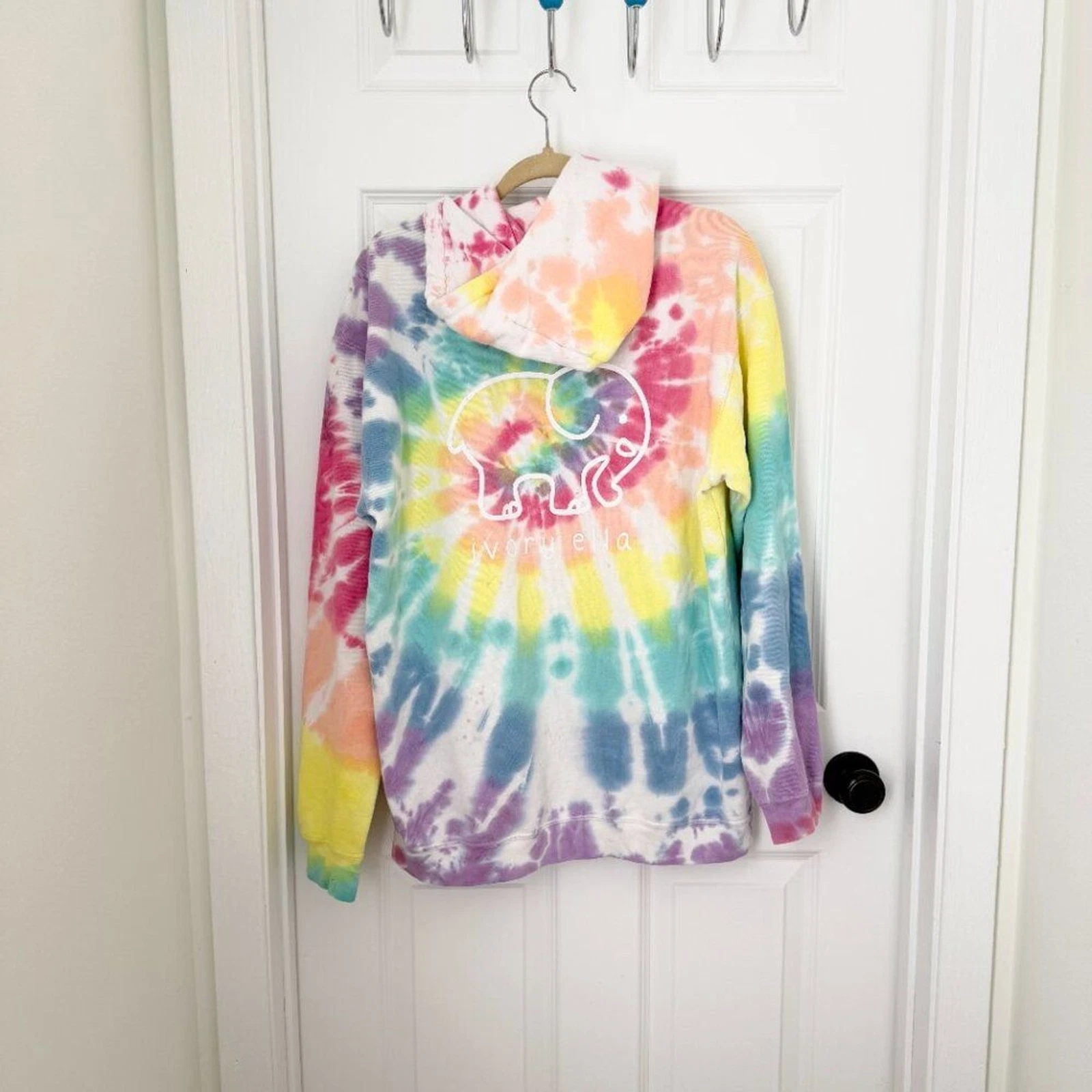 OFF WHITE Felpa donna avorio Ella tie dye oversize con cappuccio multicolore taglia media