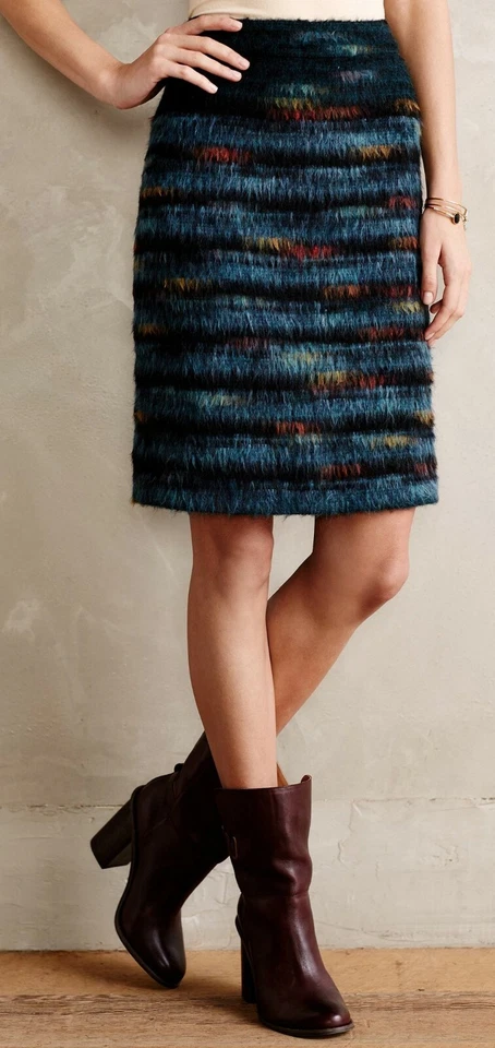 Falda Lápiz Lana Plumada Maeve Varios Tamaños Motivo Azul Nueva con Etiqueta Anthropologie