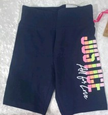 Justice Girls Gym Bike Shorts Navy XS 5/6 Rainbow 'All for Love' Elastic Waist