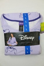 Stitch Women  s Lounge Pajama Set Purple Sz L Long Sleeve Crewneck ,Jogger Disney