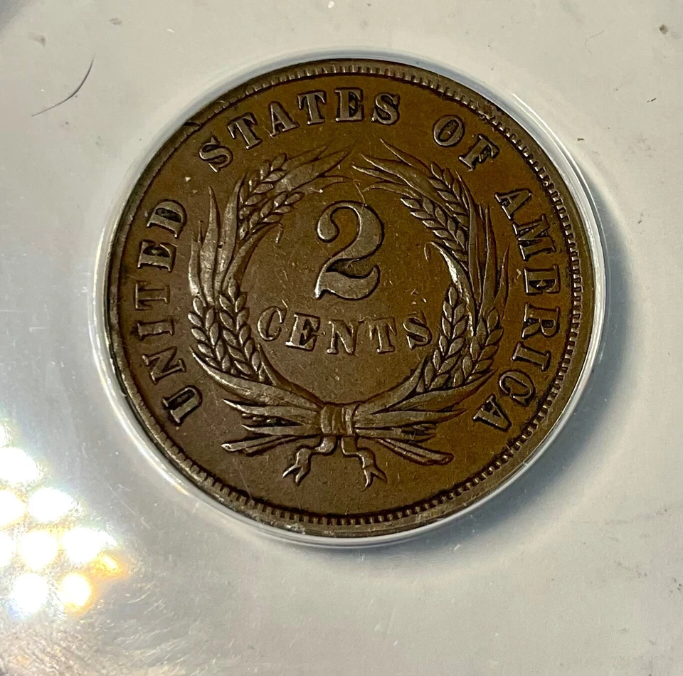 1864 USA TWO CENTS SMALL MOTTO ANACS EF40 straight grade Scarce Collectors piece - Image 4 of 4