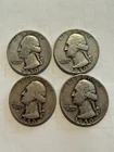 Vintage 1950 Lot of (4) Washington Quarters-90% Silver
