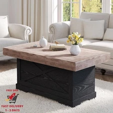 Mesa de centro rústica de 99 cm con pedestal de madera en forma de X para sala