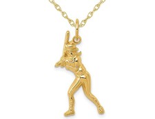 14K Yellow Gold Baseball Player Charm Pendant with Chain