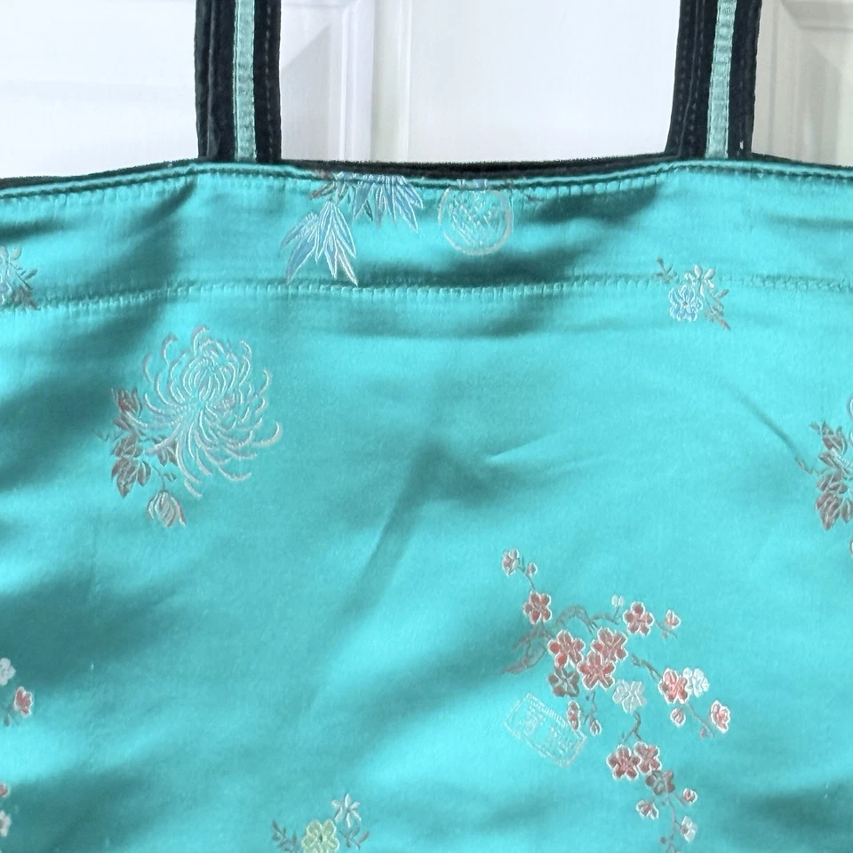 复古 Y2K 托特包旧海军蓝亚洲印花天鹅绒旅行 — 第 3/4 张图片