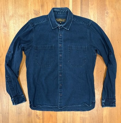Freemans Sporting Club Navy Denim 100% Cotton Long Sleeve Work Shirt X-Small
