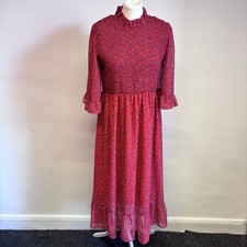 Finery Midi Dress Size 18 Red Floral Smocked Boho New With Tags