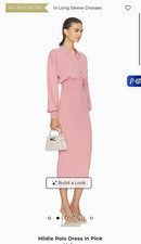 Helsa Pink Solid Polo Dress XS Long Sleeve Balloon Sleeve Stretch Midi Knit