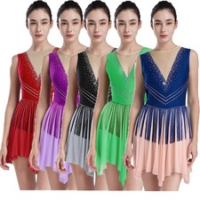 Womens Dancewear Stage Dress Lyrical Leotard Latin Mesh Samba Sleeveless Rumba