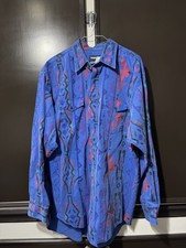 VTG Wrangler Brushpopper Blue Aztec Rodeo Cowboy Western Southwest Men's 18/35