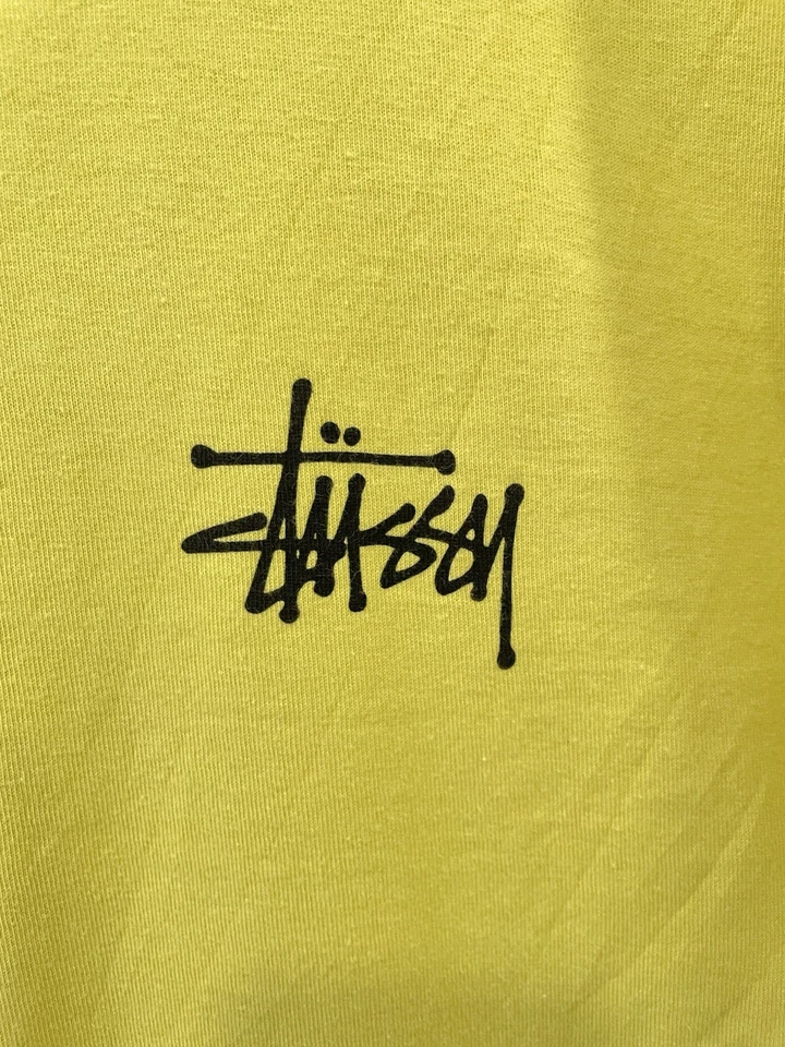 H72 # Stüssy коньков жесткий графический футболка желтый мужской размер XL Streetwear редкая - Изображение 3 из 4