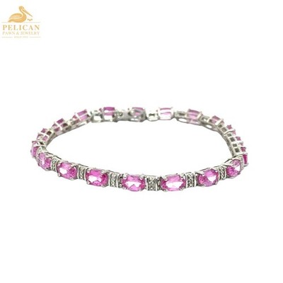 Pink Sapphire & Diamond Tennis Bracelet .01 CTW (PSH040238)