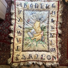 VTG Winnie the Pooh Baby Quilt Blanket Comforter Ruffles Crib 90s Alphabet